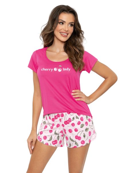 Pijama din bumbac cu pantaloni scurți - Cherry fuchsia - 2