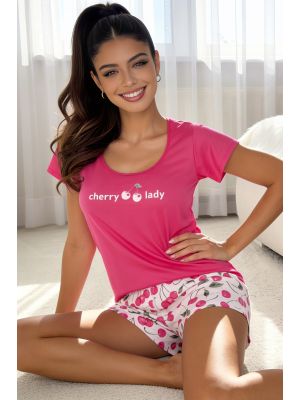 Pijama din bumbac cu pantaloni scurți - Cherry fuchsia
