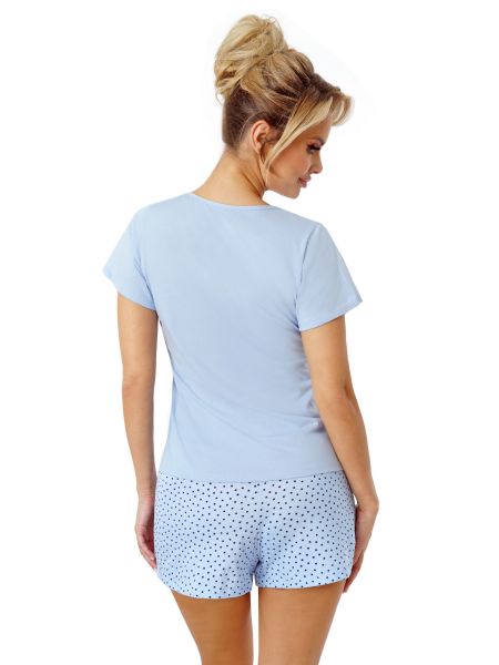 Pijama de damă din bumbac albastru - scurtă Star - 3