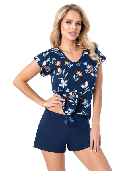 Pijama de damă din bumbac albastru marin - Caroline scurt - 2