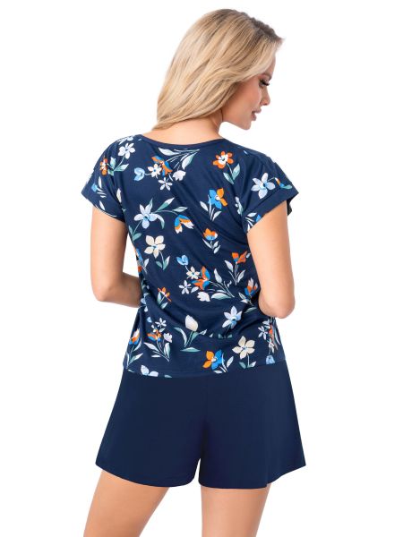 Pijama de damă din bumbac albastru marin - Caroline scurt - 3