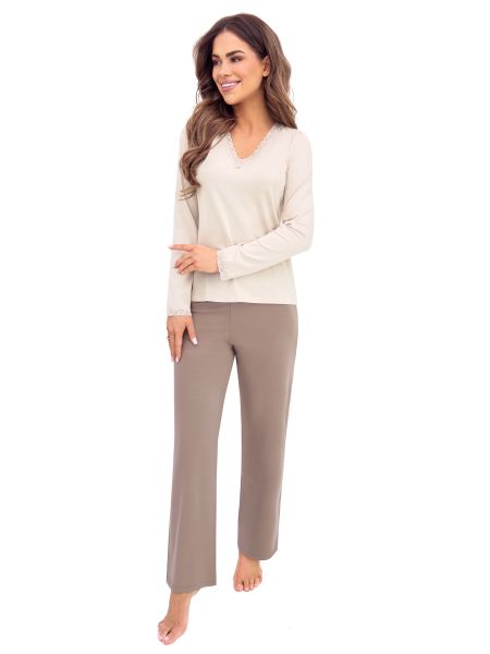 Pantaloni lungi de pijama pentru femei - Daphne long bej - 2