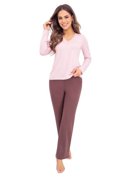 Pantaloni lungi de pijama pentru femei - Daphne lung roz - 3