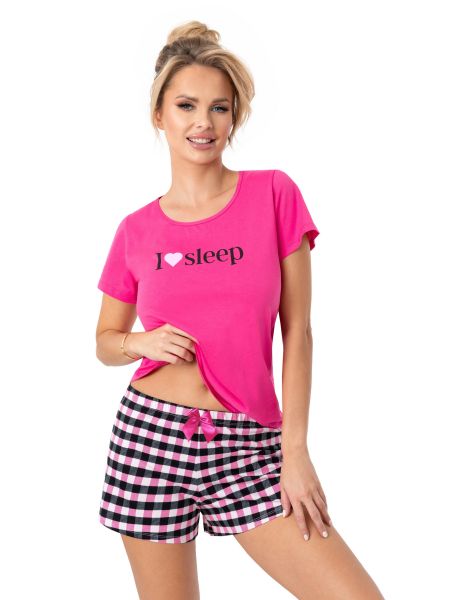Pijama din bumbac în carouri - Sleep short fuchsia - 3