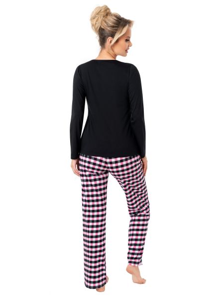 Pijama din bumbac în carouri - Sleep long negru - 2