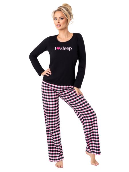 Pijama din bumbac în carouri - Sleep long negru