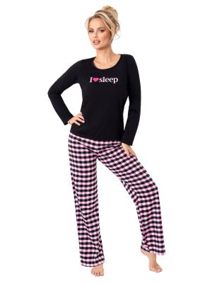 Pijama din bumbac în carouri - Sleep long negru