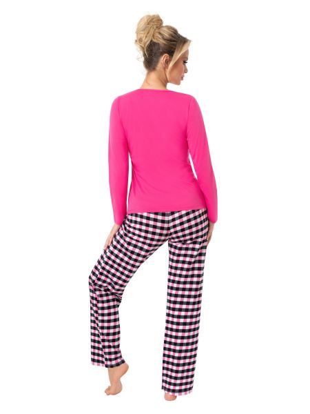 Pijama pentru femei din bumbac cu carouri - Sleep long fucsia - 2