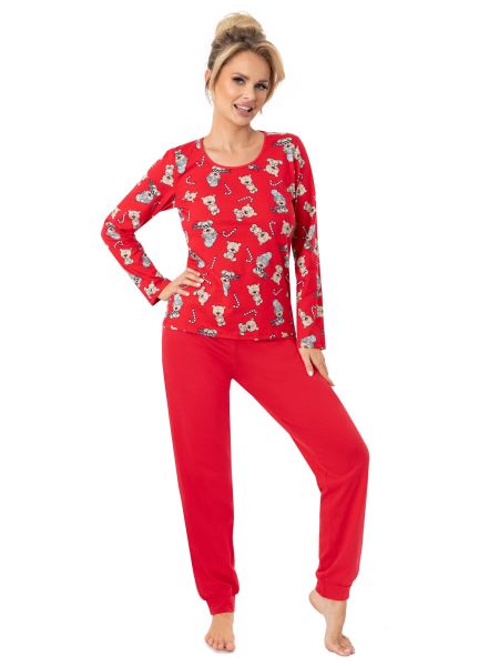 Pantaloni lungi pijama de Crăciun - Bear lung roșu