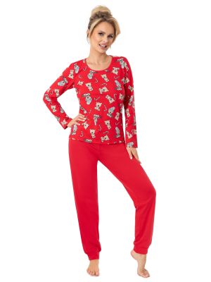 Pantaloni lungi pijama de Crăciun - Bear lung roșu