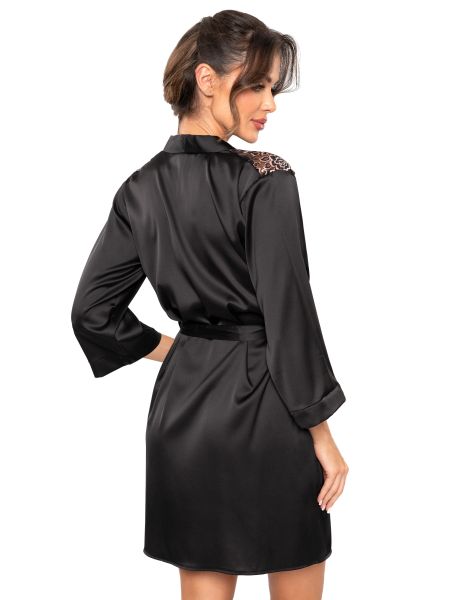 Halat din satin negru cu dantelă - Sabrina - 2
