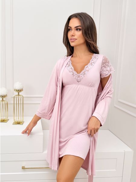 Cămașă de noapte cu dantelă - Sonia roz pudră - 2