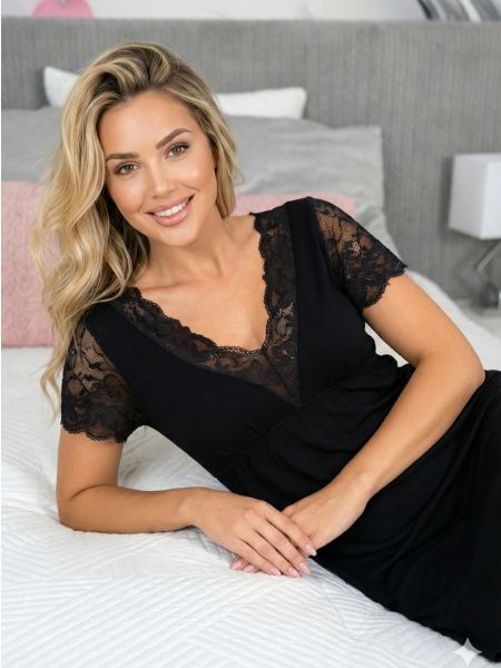 Cămașă de noapte din viscoză neagră - Sonia negru
