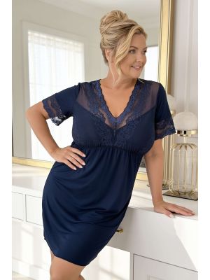 Cămașă de noapte elegantă, de culoare bleumarin – Linda, mărime mare, bleumarin