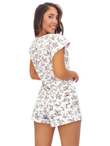 Pijamale din bumbac cu flori – Emilka, pantaloni scurți - 3