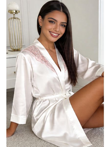 Halat de baie cremos, din satin - Ariela - 2