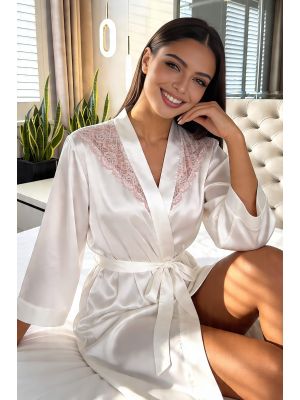 Halat de baie cremos, din satin - Ariela