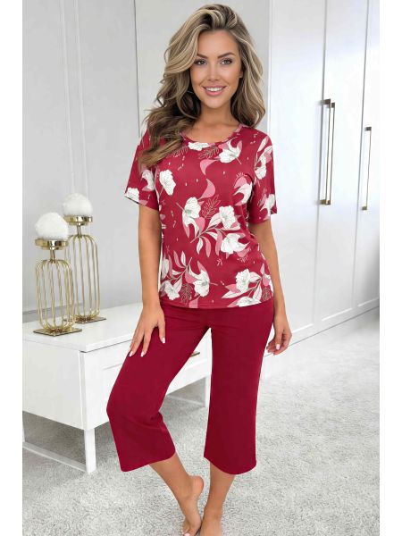 Pijama de damă de culoare burgund, din viscoză – Brigitte 3/4