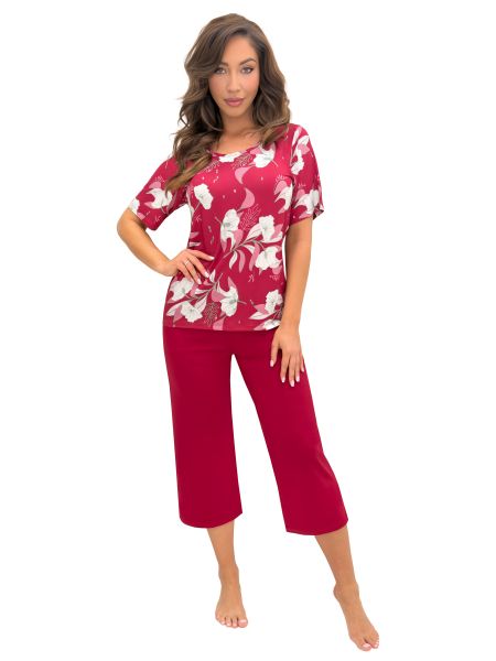 Pijama de damă de culoare burgund, din viscoză – Brigitte 3/4 - 2