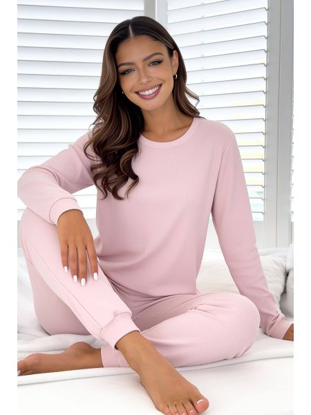 Pijama roz din bumbac pentru femei – Home Long roz