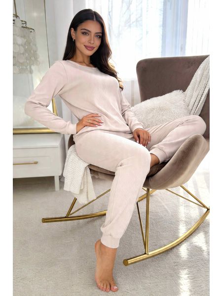 Pijamale bej de damă din bumbac - Home long bej - 2