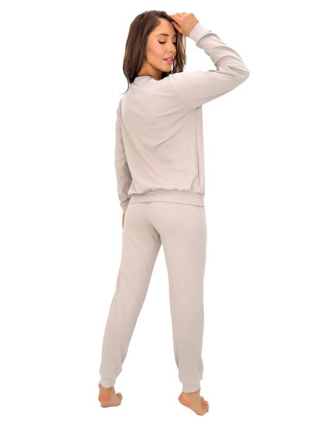 Pijamale bej de damă din bumbac - Home long bej - 4