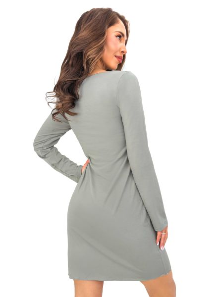 Cămașă de noapte verde cu mâneci lungi – Ramona II, de culoare măslinie - 3