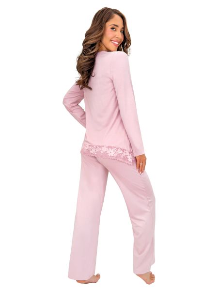 Pijama roz din viscoză cu dantelă – Ramona long, roz purpuriu - 3