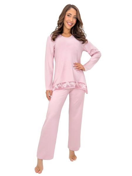 Pijama roz din viscoză cu dantelă – Ramona long, roz purpuriu - 2