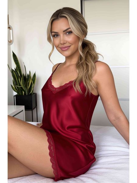 Cămașă de noapte din satin de culoare vișinie – Tiffani vișinie