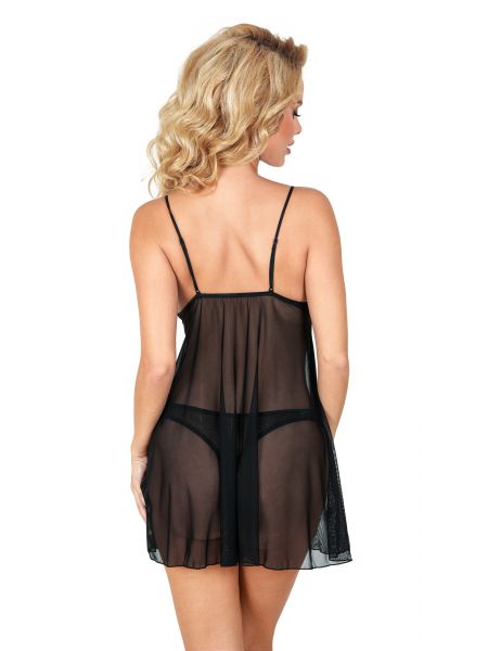 Cămașă de noapte sexy și tanga - Mia negru - 2