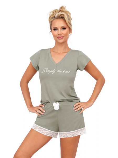 Pijama de damă cu dantelă - Simply 1/2 olive