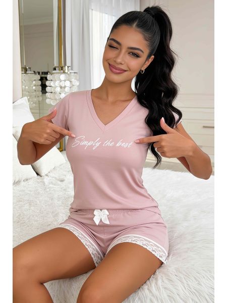 Pijama de damă cu dantelă - Simply 1/2 roz