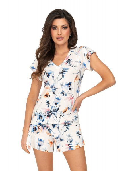 Pijama de damă cu flori și pantaloni scurți - Astrid 1/2 - 2