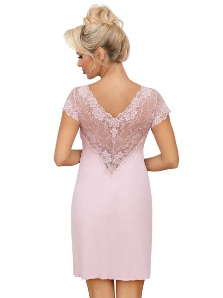 Cămășuță de noapte elegantă cu dantelă – Ismena roz pudrat - 2