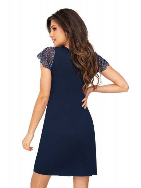 Cămașă de noapte elegantă cu dantelă – Melania, albastru închis - 2