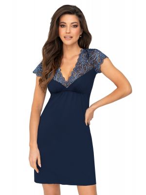 Cămașă de noapte elegantă cu dantelă – Melania, albastru închis