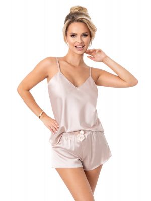 Pijama fără bretele din satin - Ella 1/2 bej