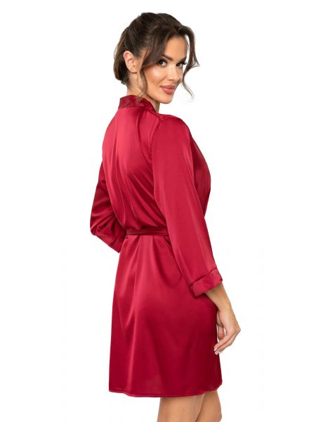 Halat de baie din satin cu dantelă – Mari, roșu-vin - 3