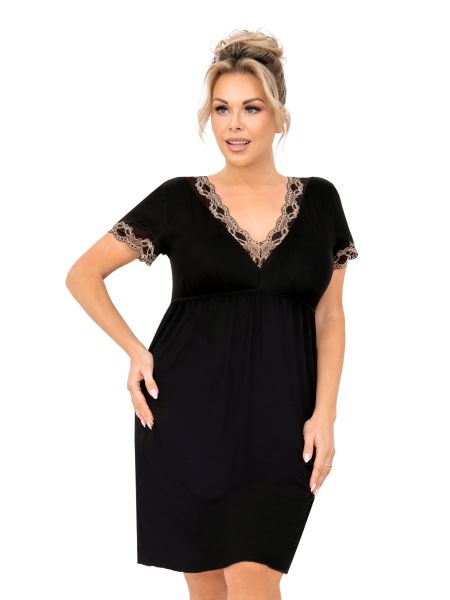 Cămașă de noapte neagră plus size cu dantelă - Hana