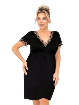Cămașă de noapte neagră plus size cu dantelă - Hana